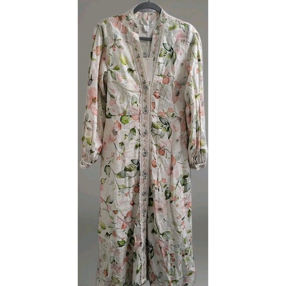 Caroline Constas Linen Blend Maxi Dress NWT Small Floral Button Front Prairie - Picture 1 of 11